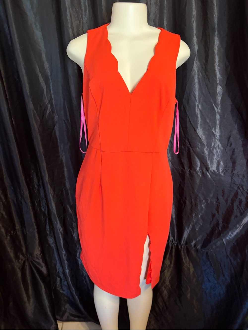 Betsey Johnson Red Scallop V-Neck Mini Dress